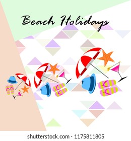 beach umbrella hat flip flops cocktail starfish beach holiday vector background