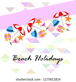 beach umbrella hat flip flops cocktail starfish beach holiday vector background