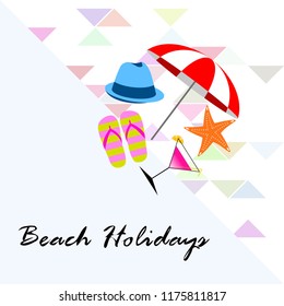 beach umbrella hat flip flops cocktail starfish beach holiday vector background