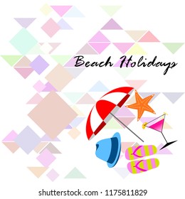 beach umbrella hat flip flops cocktail starfish beach holiday vector background