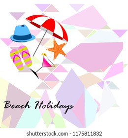beach umbrella hat flip flops cocktail starfish beach holiday vector background