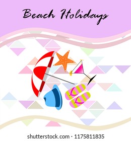beach umbrella hat flip flops cocktail starfish beach holiday vector background