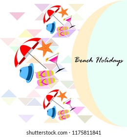 beach umbrella hat flip flops cocktail starfish beach holiday vector background