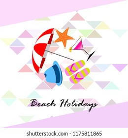 beach umbrella hat flip flops cocktail starfish beach holiday vector background