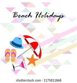 beach umbrella hat flip flops cocktail starfish beach holiday vector background