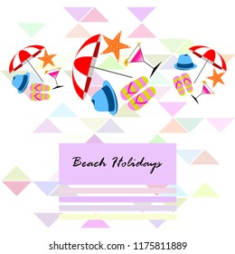 beach umbrella hat flip flops cocktail starfish beach holiday vector background