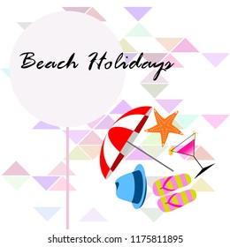 beach umbrella hat flip flops cocktail starfish beach holiday vector background
