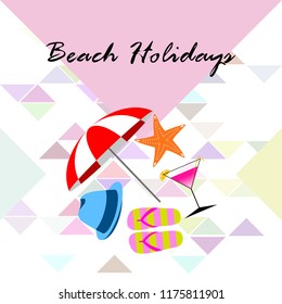 beach umbrella hat flip flops cocktail starfish beach holiday vector background