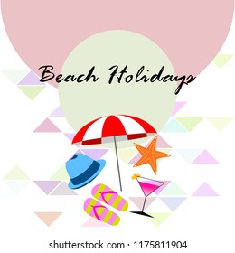 beach umbrella hat flip flops cocktail starfish beach holiday vector background