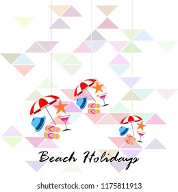 beach umbrella hat flip flops cocktail starfish beach holiday vector background
