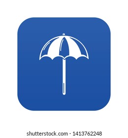 Beach umbrella icon blue vector isolated on white background