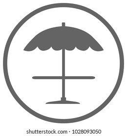 beach umbrella icon in circle. Vector, eps 10. Black and white illustration