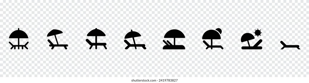 Beach umbrella icon, beach icon, Deck chairs and sun icons, Beach chair with umbrella different style icon set. Chair and beach umbrella icons,  resort icons, resort sign, summer resort icon