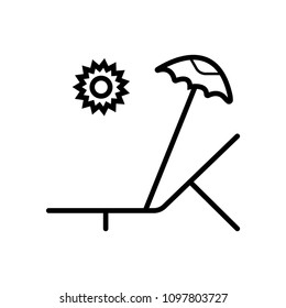 Beach umbrella icon with deckchair outline vector coontour isolated on white background
