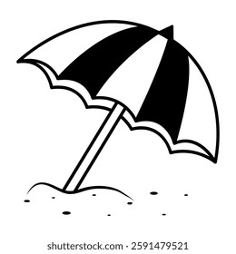 Beach umbrella icon in drawing style 
