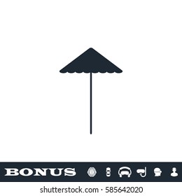 Beach umbrella icon flat. Black pictogram on white background. Vector illustration symbol and bonus button