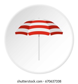 Beach umbrella icon in flat circle isolated vector illustration for web
