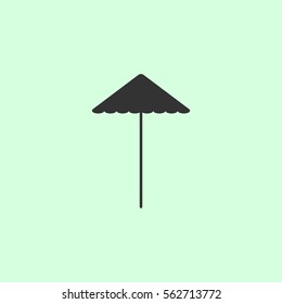 Beach umbrella icon flat. Grey vector symbol on green background