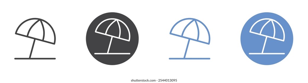 Beach umbrella icon Flat set in black and white color