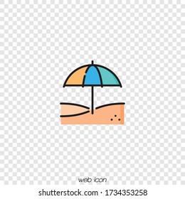 Beach umbrella with a beach. icon in a flat style.