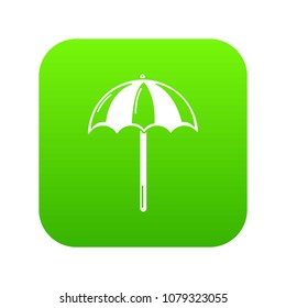 Beach umbrella icon green vector isolated on white background