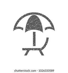 Beach umbrella icon in grunge texture. Vintage style vector illustration.