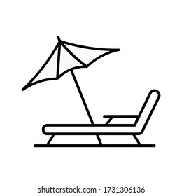 Icono de paraguas de playa aislado en un fondo blanco, lecho de sol y paraguas, mar, icono para los veraneantes, vector.