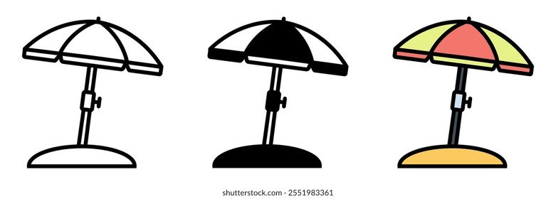 Beach Umbrella icon is a large, portable umbrella offering shade and protection from the sun, perfect for relaxing on the beach.