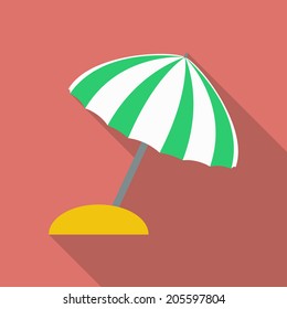 Beach umbrella icon. Modern Flat style with a long shadow