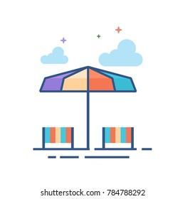 Beach umbrella icon in outlined flat color style. Vector illustration.