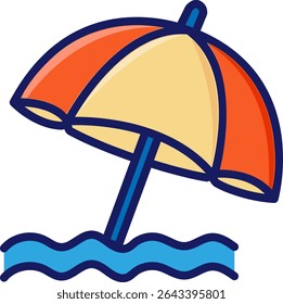 Ícone de guarda-chuva de praia representando férias, relaxamento e guarda-sol. Ótimo para viagens de verão, anúncios de resorts e gráficos relacionados à praia.