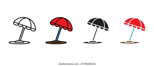 Icono del paraguas de la playa fijado Vector en el fondo blanco. Ilustración vectorial.