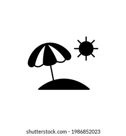Beach umbrella icon in solid black flat shape glyph icon, isolated on white background 
