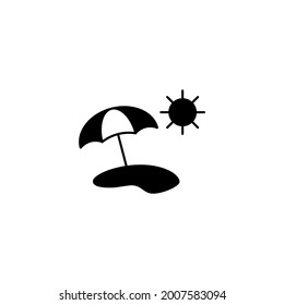 Beach umbrella icon in solid black flat shape glyph icon, isolated on white background 