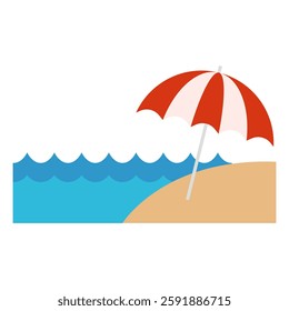 Beach and beach umbrella icon. Vector.