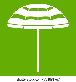 Beach umbrella icon white isolated on green background. Vector illustration