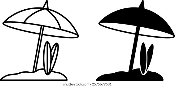 Beach Umbrella Icons. Black and White Vector Icons. Accessory, Gift, Decoration. Brazilian Carnival Concept