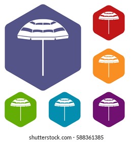 Beach umbrella icons set rhombus in different colors isolated on white background