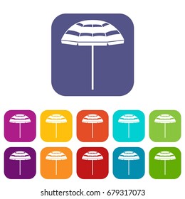 Beach umbrella icons set vector illustration in flat style In colors red, blue, green and other
