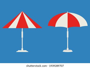 Beach Umbrella. Isometric parasol. Beach or pool umbrella color icon. The symbol of a holiday by the sea. Vector isolated icon