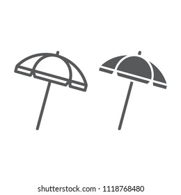 Beach Umbrella Line And Glyph Icon, Travel And Parasol, Sun Umbrella Sign Vector Graphics, A Linear Pattern On A White Background, Eps 10.