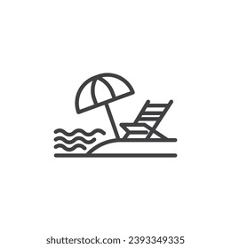 Beach umbrella line icon. linear style sign for mobile concept and web design. Sea umbrella and lounger outline vector icon. Symbol, logo illustration. Vector graphics