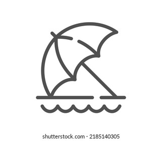 Beach umbrella line icon. Sun parasol sign. Summer vacation symbol. Quality design element. Linear style beach umbrella icon. Editable stroke. Vector