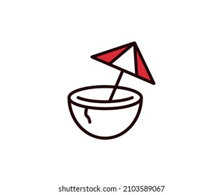 Icono de la línea del paraguas de la playa. Símbolo vectorial en estilo plano y a la moda sobre fondo blanco. Cantar de viajes para diseño.