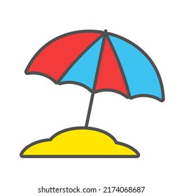 Beach umbrella linear icon with colored fill.Vector illustration.