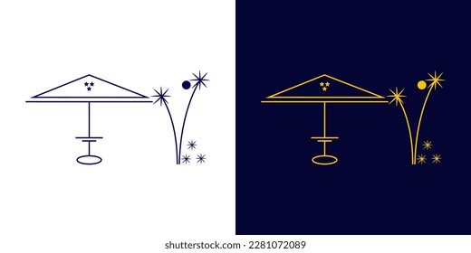 Beach Umbrella Logo with Vintage Style in Linear Concept. Parasol Logo Design Template. Usable for Business and Branding Logos