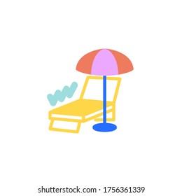 Beach umbrella and lounge flat icon, vector sign, beach chair and umbrella colorful pictogram isolated on white. Symbol, logo illustration. Flat style design