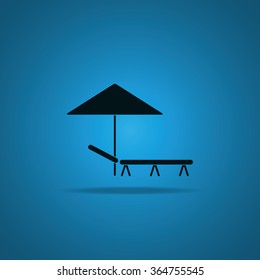 Beach umbrella and lounger flat icon illustration.