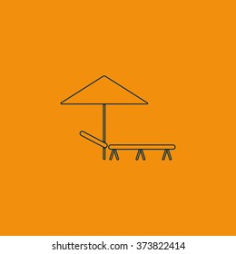 Beach umbrella and lounger flat icon illustration.