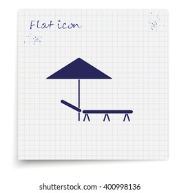 Beach umbrella and lounger flat icon illustration.